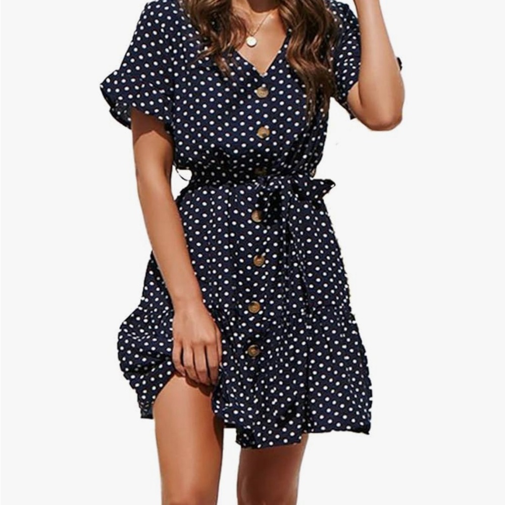 Women’s Polka Dot A-Line Loose Swing Dress Size M